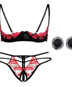 Ensemble de lingerie sexy Push-up florale pour femme | Soutien-gorge brodé et porte-jarretelles ajustable 2 pièces | Nui