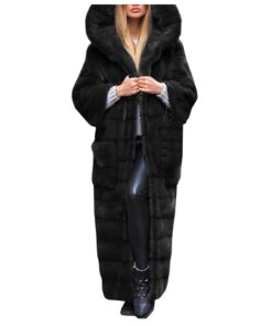Manteau d'hiver L9WEI pour femme - Long en fausse fourrure avec capuche - Manteau chaud et douillet - Couleur unie - Man