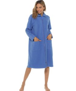 Peignoir Damen Undercover Polaire Zipper und Satin Border Éclair Rose, Violet, Bleu, Lilas und Rosa Taille 38-56
