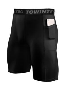 Towintec Shorts de Compression pour Hommes à Séchage Rapide et Respirant avec Poches pour Téléphone Fitness et Sport Cyc