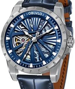 OBLVLO Montre Automatique Militaire Squelette Hommes Étanche RMS-U Noir Sport