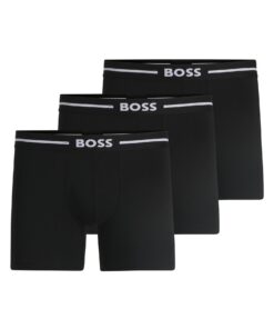BOSS Hommes Boxers Longs en Coton Stretch avec Logos - Lot de 3 - Pour Hommes - Confort et Style en Scene Décontractée