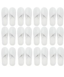 REBECASKYENS Lot de 12 paires de pantoufles d'hôtel, pratiques et légères, blancs avec semelle antidérapante, taille uni
