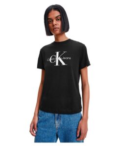 Calvin Klein T-shirt courts pour femme noir - Monologo - Col ras-du-cou | L