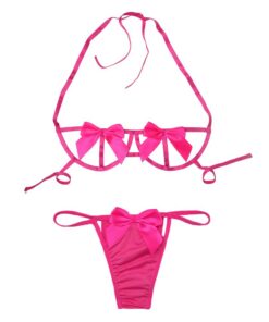 VicSec Femme Nœud Papillon Ensemble de Lingerie Sexy Dentelle 2 Pièces Soutiens-Gorge Ouvert Nu Sexy