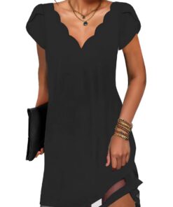 Robe ABYOVRT Femmes Été Décontractée Col En V Mini Longue Manches Courtes S-XXL