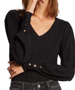 Morgan Pull Col V Manches Fantaisies 212-moteur Pull-over Femme Hiver Mode Femmes Pull Polaire Noir Taille M
