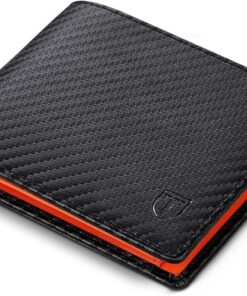 Portefeuille en cuir véritable Generico pour homme avec protection RFID/NFC, noir/orange, S, Classique