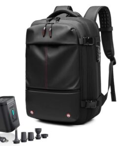 Jkapagzy Sac à Dos sous Vide 60L Anti-vol avec Compression Volumique – pour Voyageurs, Noir et Airpump_Inclu