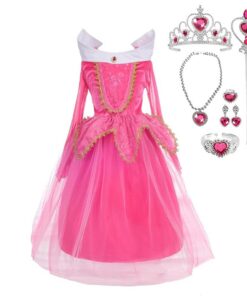 Robe de princesse Aurore Deguisement pour enfant fille Halloween Fête d'anniversaire Carnaval Cosplay Bleu/Rose Manches