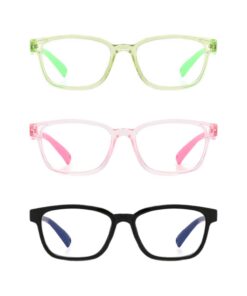 Lunettes pour enfants - 3 pièces anti-lumière bleue et anti-fatigue oculaire (rose, vert, noir) Lunettes pour enfants m
