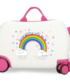 Valise en ABS pour Enfant Blanche 45x31x20cm, Rigide 24,6L 1,8kg 4 Roues Bagage Main, Blanc, Everything is Ok