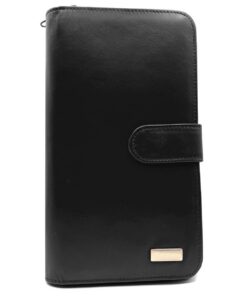Charmoni Porte-ChéquierAnti-RFID Cuir Vachette Noir Femme Homme