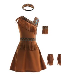 Robe de princesse Pocahontas Lito Angels pour fille Brun 3-8 ans avec bandeau et accessoires