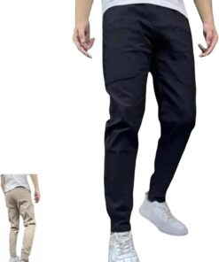 Vogany Pantalon cargo pour homme en élastique, multi-poches, durable et confortable Noir 46