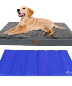 Coussin de chien vounot® Dehoussable en Mousse et Tapis Refroidissant 2 en 1 Grande Taille Matelas Lit Lavable Panier