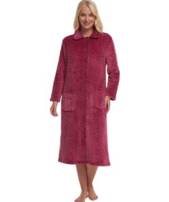 Robe de chambre Suzy & Me en polaire douce gaufrée boutonnée pour femme