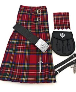 Kilt Glasgow Tenue Deluxe Pour Homme - Chaîne de Sporran en Cuir - Broche de Kilt - Flashes - Boucle de Ceinture