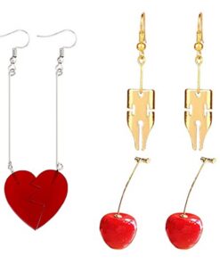 XHBTS Boucles d'oreilles cerises mignonnes en 3D et autocollants Rohan Kishibe Cosplay Coeur Rouge XHBTS Cerise Pendan