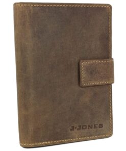 J JONES Portefeuille en Cuir Homme Protection RFID Marron Vieilli Grand Modèle Poche Carte d'Identité