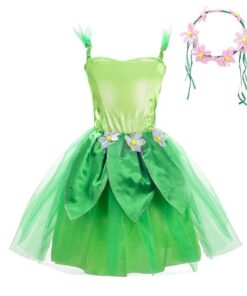 Costume de fée Clochette vert avec couronne de fleurs pour enfant fille de Lito Angels (M, L, XL)