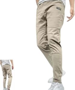 Vogany Pantalon cargo haute élasticité pour homme kaki 46, grande capacité de rangement confortable durable