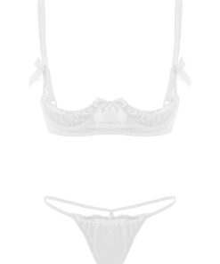 Alvivi Ensemble Lingerie Redresse-Seins Femmes Dentelle Floral Noeud Brasière & String Transparent NuisetteSexy S-XL