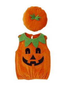 Costume d'Halloween pour Enfants Citrouille Barboteuse Déguisement Cosplay Vêtements avec Chapeau pour Bébés Garçons et
