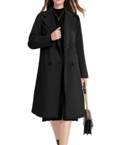 Vanchenl Manteau d'hiver en laine mélangée femme - Col à revers - Décontracté