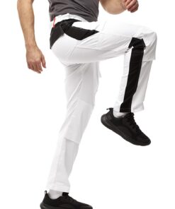 StrongAnt Pantalon de Peintre élastique, Les plâtriers - Blanc avec poches pour genouillères, fermeture éclair YKK - Fai