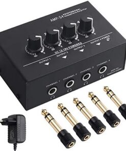 Neoteck Amplificateur Casque 4 Canaux Mini Stéréo Équilibré TRS avec Adaptateur 6.35mm à |5mm pour Mixage Audio