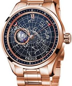 OBLVLO Montre Mécanique Automatique pour Hommes Acier Inoxydable Lumineuse Étanché GC-SW Terre Étoile