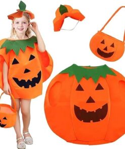 DERAYEE Costume de citrouille pour enfant Halloween, confortable et amusant avec sac à bonbons, idéal pour fête d'Hallow