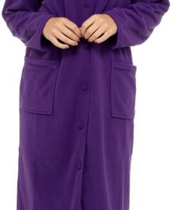 Robe de chambre Lady Olga douce en polaire chaude avec manches longues et boutons pour femmes | Usage quotidien | Warm a