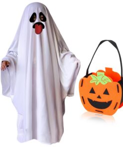 Costume Fantôme Halloween Enfant Blancavec Sac Citrouille
