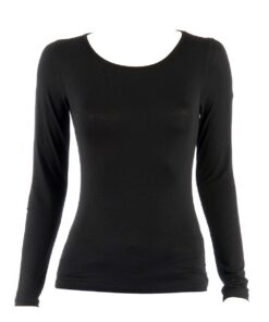 Charmoni Pull sous Pull Femme Noir - Taille Normale - Coupe Classique - léger et Extensible - Col Rond à Manches Longues