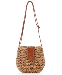 HTTDSLF Sac en Paille Femme Populaire, Trendy Sac à Bandoulière en Paille pour Femme Boho, Fait Main avec Bandoulière et
