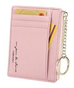 Portefeuille minimaliste feminin pour 8 cartes avec poche avant en cuir fin