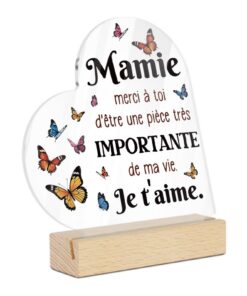 Putuo Decor Cadeau Mamie - Décoration en Acrylique Forme de Cœur avec Papillons - Accessoire de Bureau ou Chevet