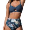 CUPSHE Maillot de bain deux pièces femme taille haute croisées dos bas froncé