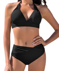 Nadeer Bikini Set Push Up Haut de Jambe Élevé Vintage Beachwear Femme Élégant Poolwear 2 Pièces Halter Ties-up