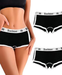 Meemion Culotte Femme Coton Slip Sport Stretch Lot de 2 Noir Taille Normale Usage Sport Confortable