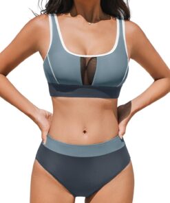 CUPSHE Maillot de bain deux pièces femme - Taille haute - Couleurs contrastées - Élégant et confortable