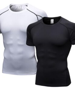 LANBAOSI t-shirts de compression homme - Manches courtes - Respirant - Pour la course et l'entraînement - Lot de 2