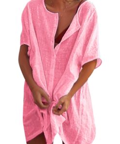 Robe de Plage RITOSTA Femme Ete Sexy Pareo Boutonné Cover-Up Manches Longues Sarong Col Viki Cover-Up Bikini Kimono Tuni