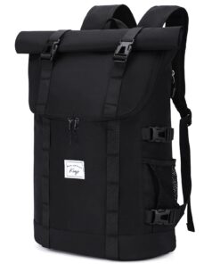 Kasgo Sac à Dos Roll Top Grand 15,6 Pouces Antivol Extensible Résistant à l'Eau pour Travail Randonnée Sport 33L Noir