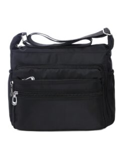 Sac Bandoulière Femme Imperméable Multi-Poches Casual Messenger (L, Noir)