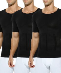Compression T-Shirt Amincissant 3 Pack Manches Courtes Fitness Man - Shapewear Gainant pour Homme Sport Baselayer Haut