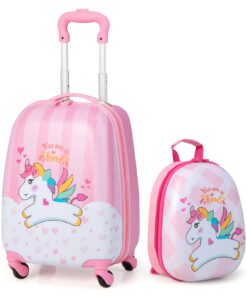 Valise Enfant DREAMADE 16" Rosé Licorne Bagage à Main Filles Cabine Pompe à main