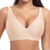 Ganado Push Up Soutien-Gorge Femmes sans Armature Classique Brassière en Coton Noir Col en V